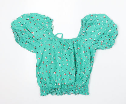 Matalan Womens Green Floral Viscose Cropped Blouse Size 8 Round Neck
