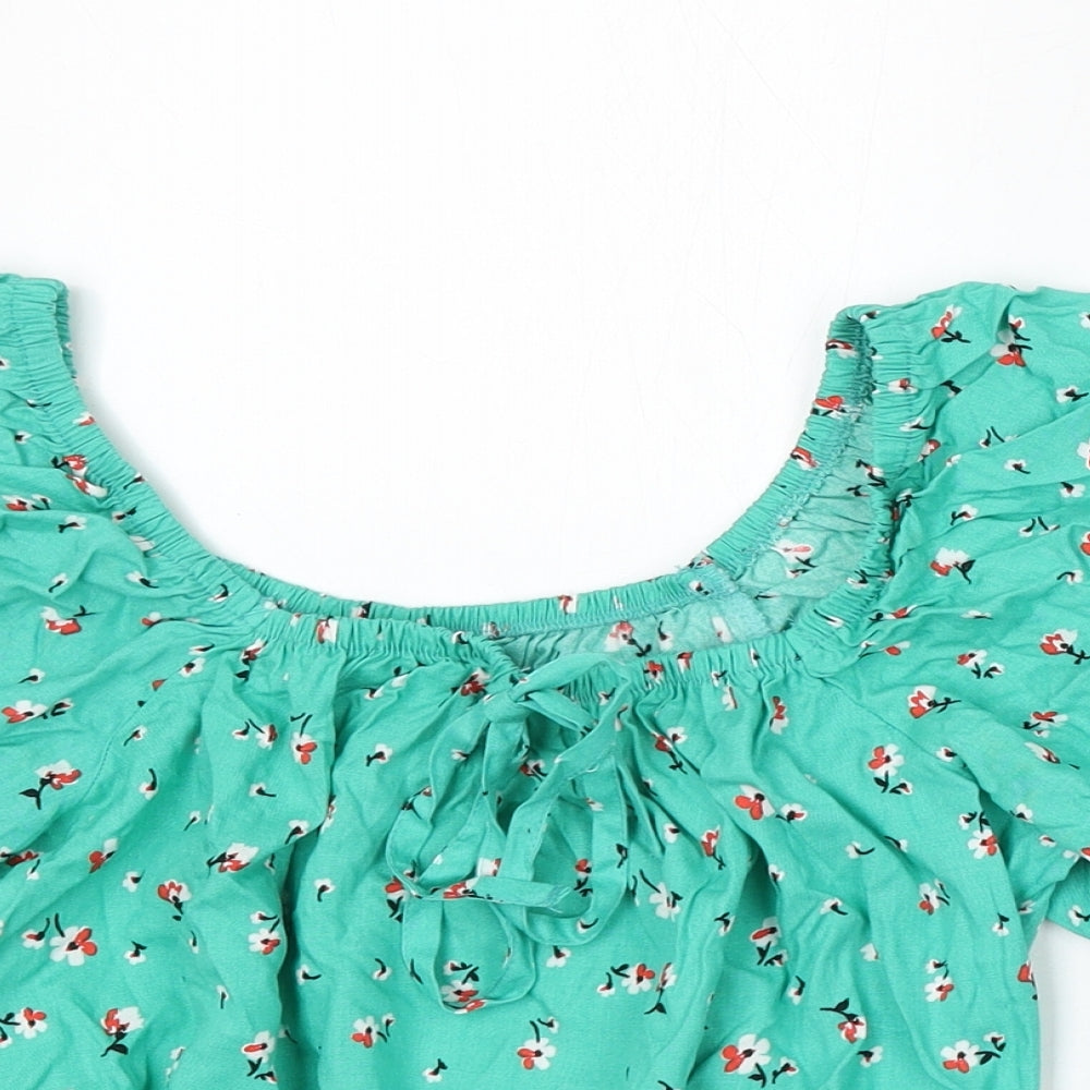 Matalan Womens Green Floral Viscose Cropped Blouse Size 8 Round Neck