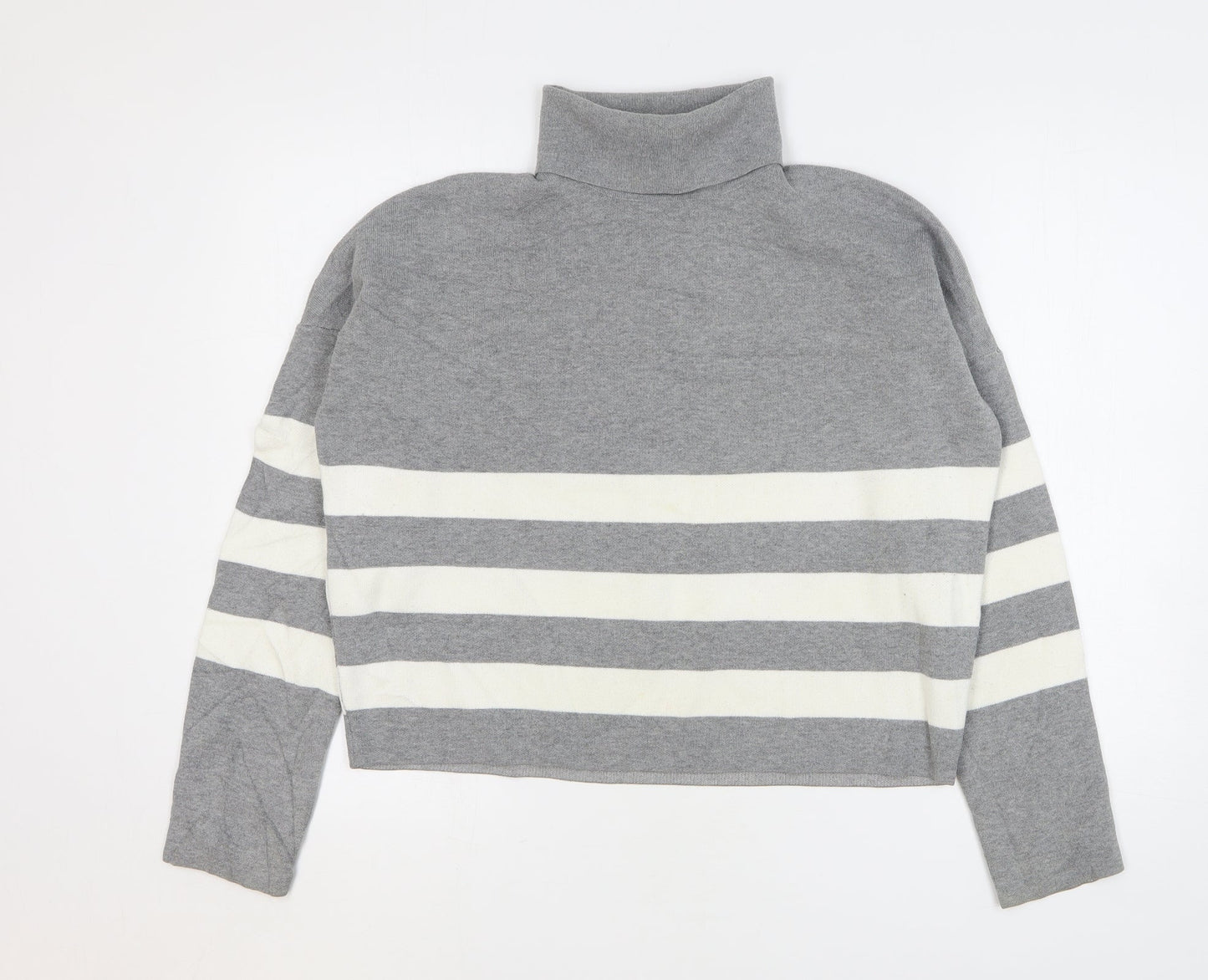 New Look Womens Grey Roll Neck Striped Viscose Pullover Jumper Size M