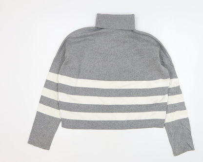 New Look Womens Grey Roll Neck Striped Viscose Pullover Jumper Size M