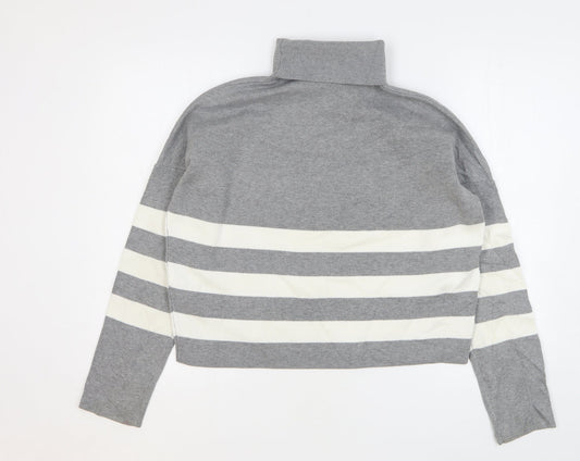 New Look Womens Grey Roll Neck Striped Viscose Pullover Jumper Size M