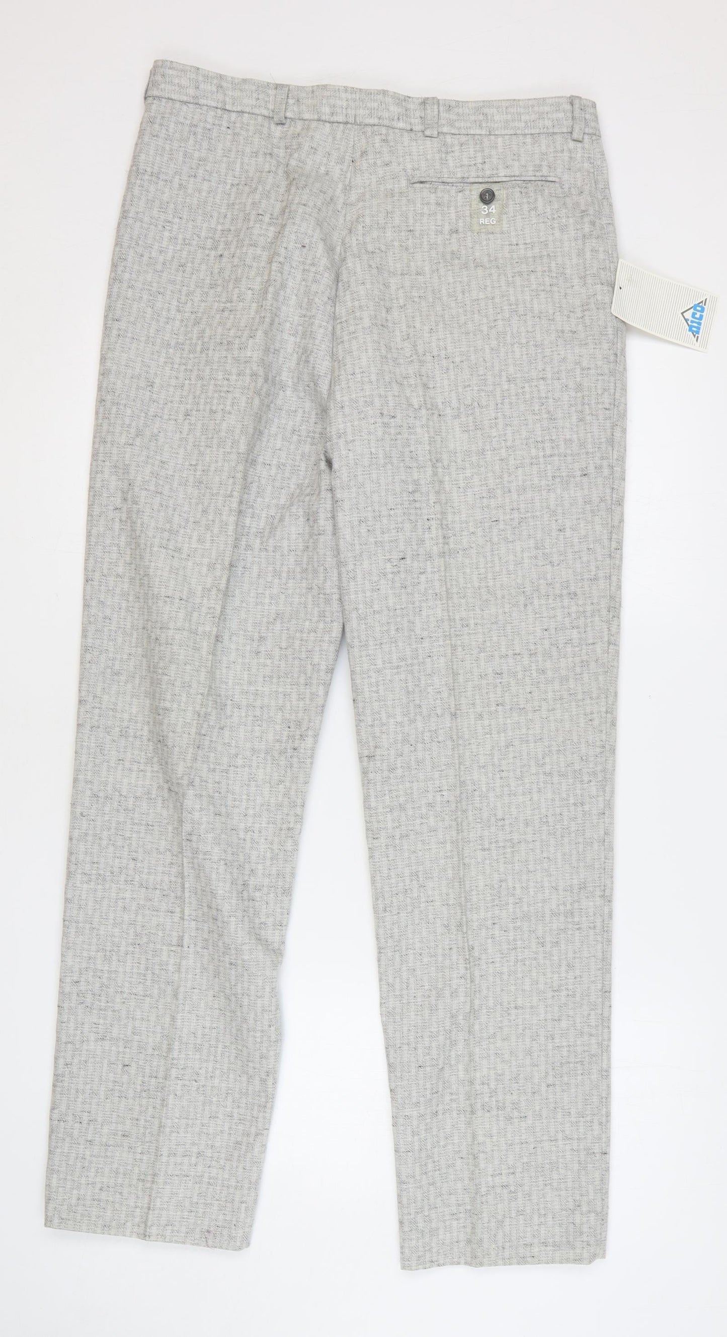 Nico Mens Grey Polyester Trousers Size 34 in L32 in Regular Button