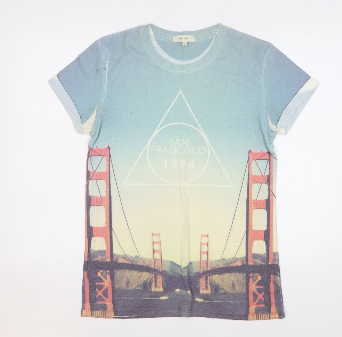 River Island Mens Blue Polyester T-Shirt Size S Round Neck - San Francisco