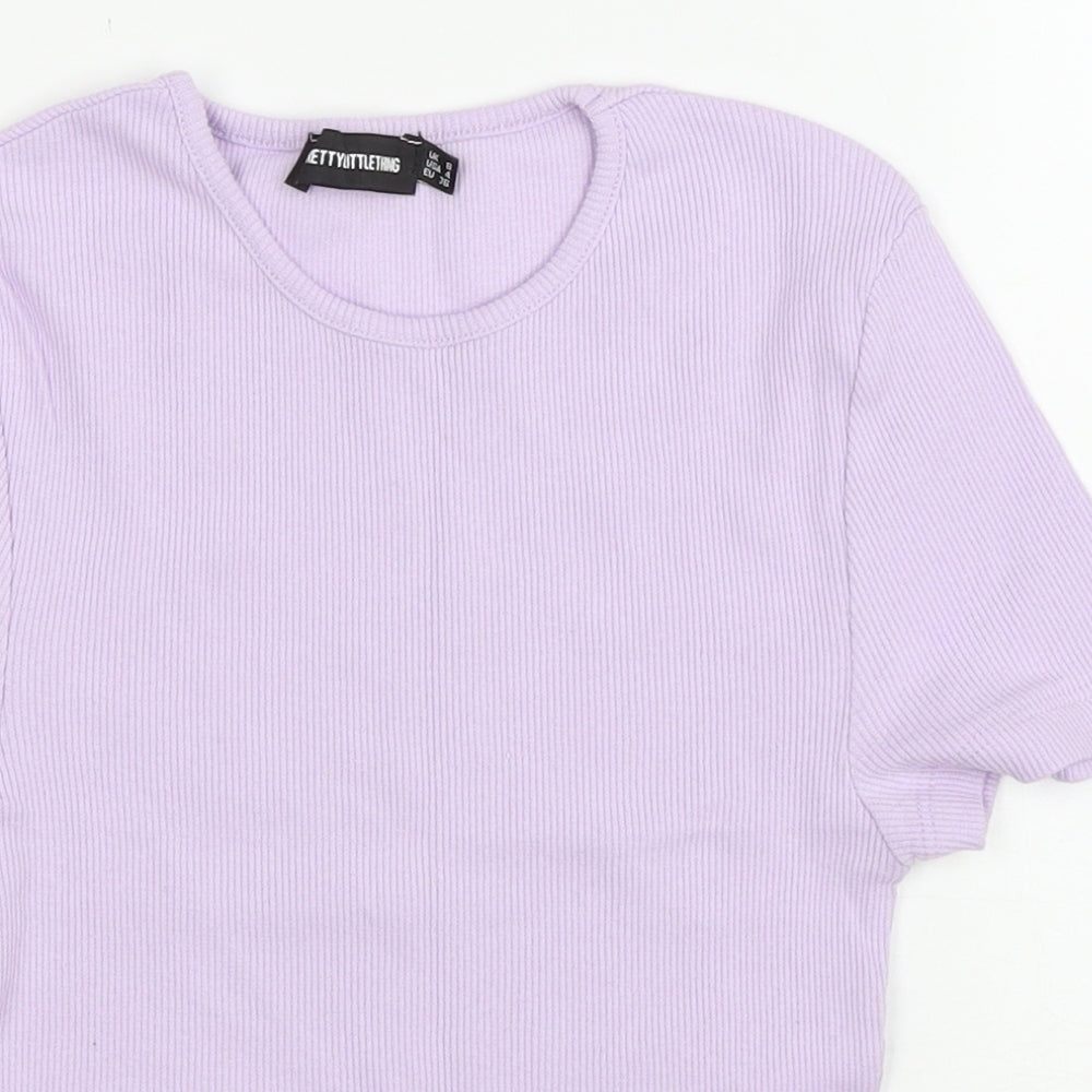 Womens UK Size S PRETTYLITTLETHING Purple Cropped T-Shirt