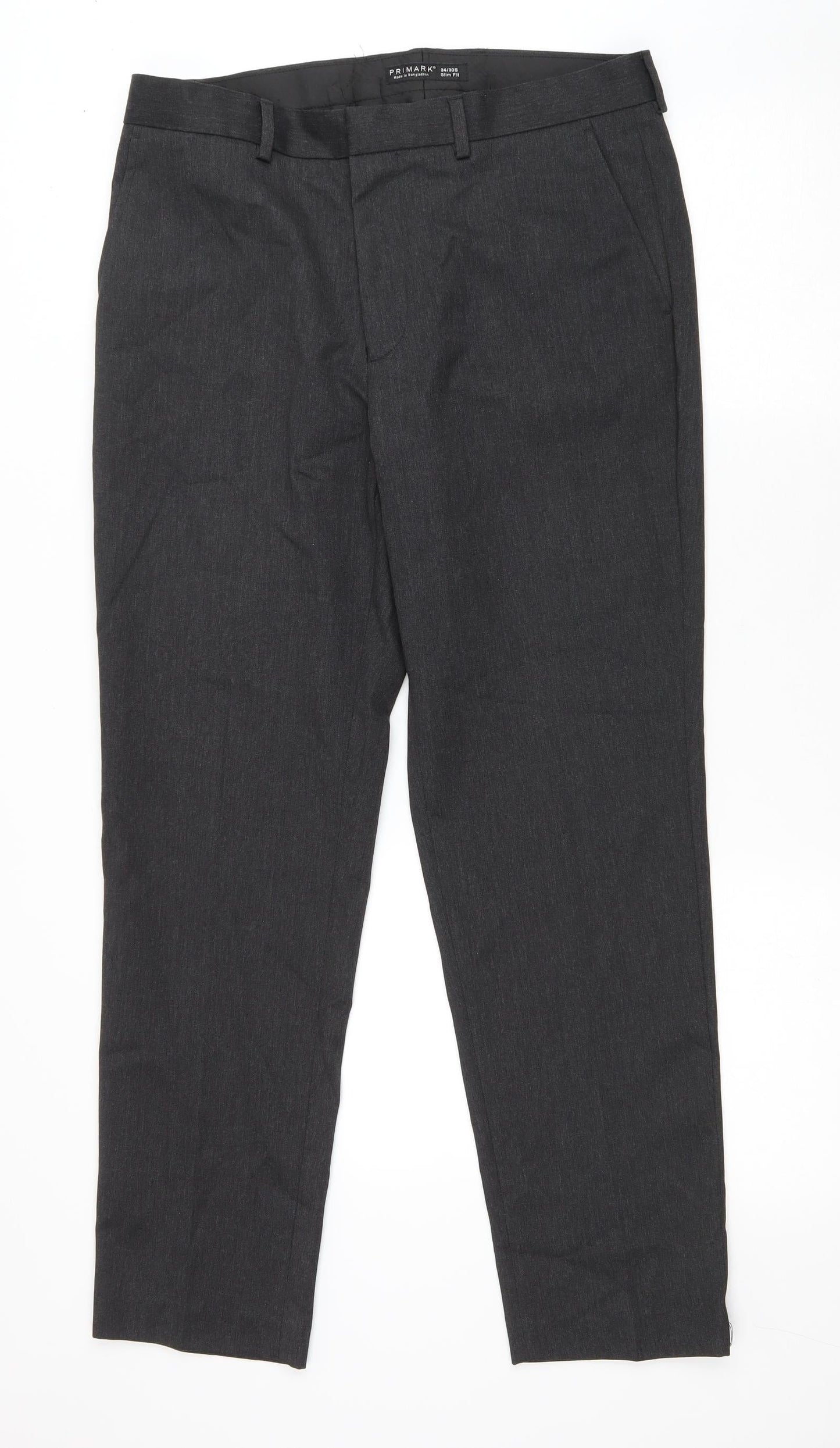 Primark Womens Grey Polyester Trousers Size 34 L29.5 in Regular Zip