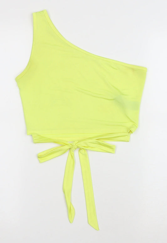 Miss Selfridge Womens Yellow Polyester Cropped Tank Size 10 One Shoulder