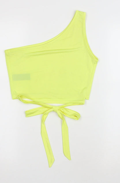 Miss Selfridge Womens Yellow Polyester Cropped Tank Size 10 One Shoulder
