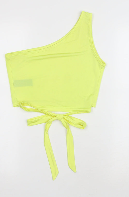 Miss Selfridge Womens Yellow Polyester Cropped Tank Size 10 One Shoulder