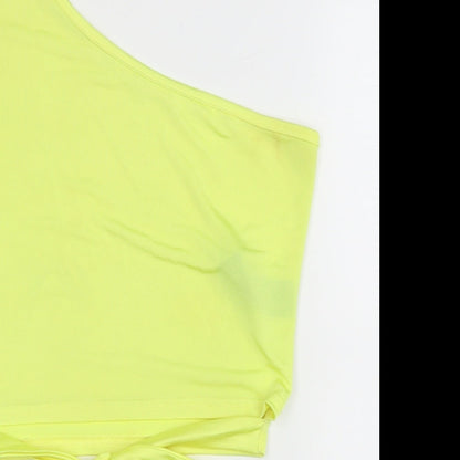 Miss Selfridge Womens Yellow Polyester Cropped Tank Size 10 One Shoulder
