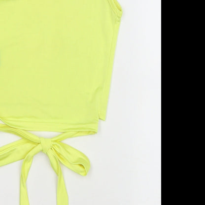 Miss Selfridge Womens Yellow Polyester Cropped Tank Size 10 One Shoulder