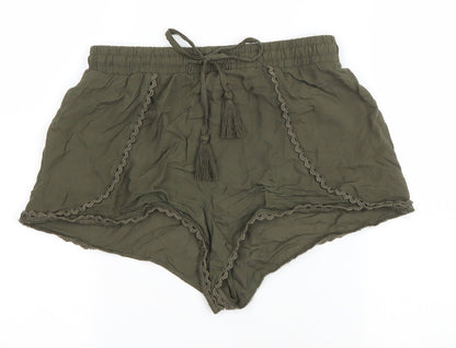 Primark Womens Green Viscose Hot Pants Shorts Size 8 Regular Drawstring