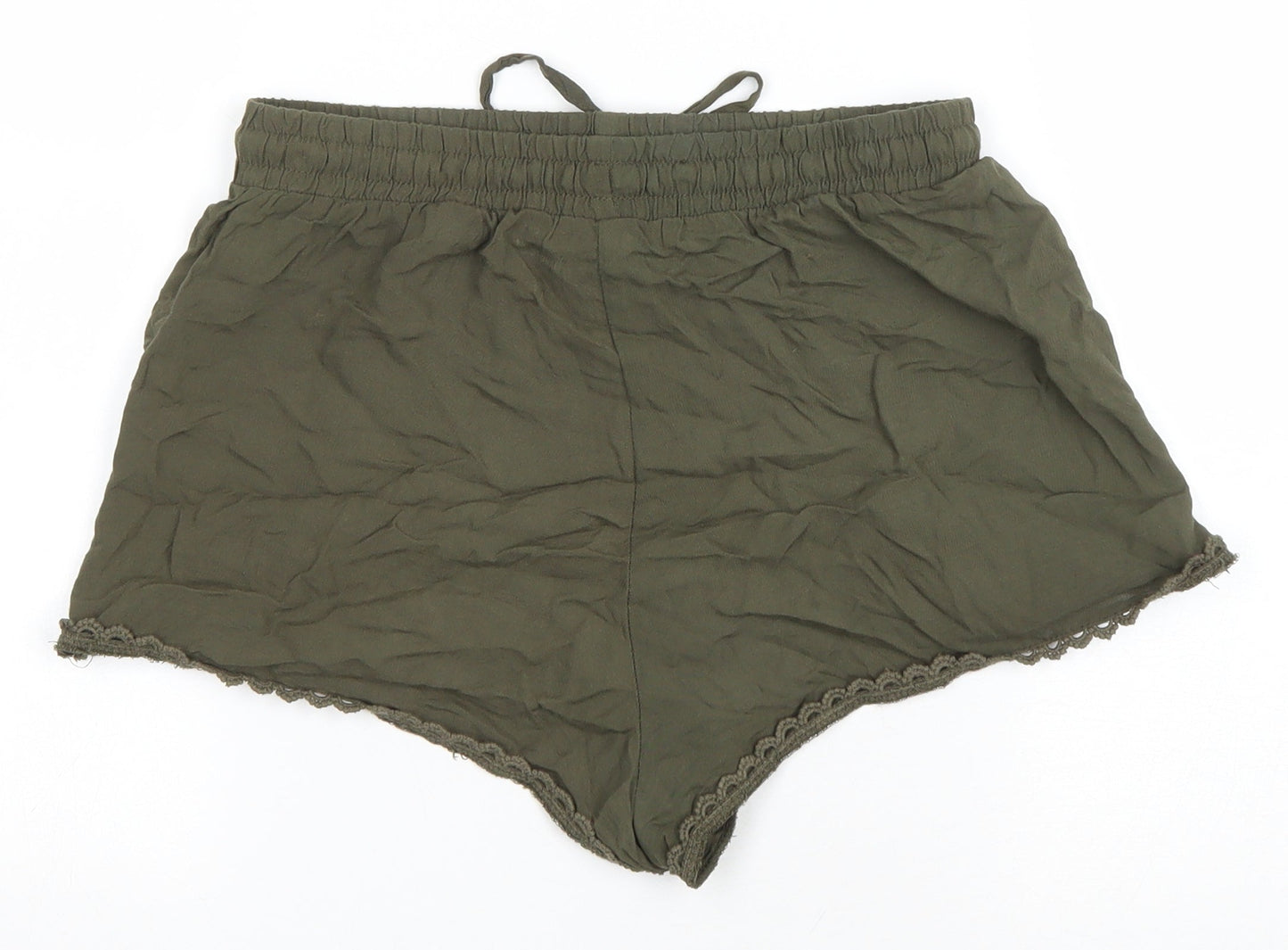 Primark Womens Green Viscose Hot Pants Shorts Size 8 Regular Drawstring