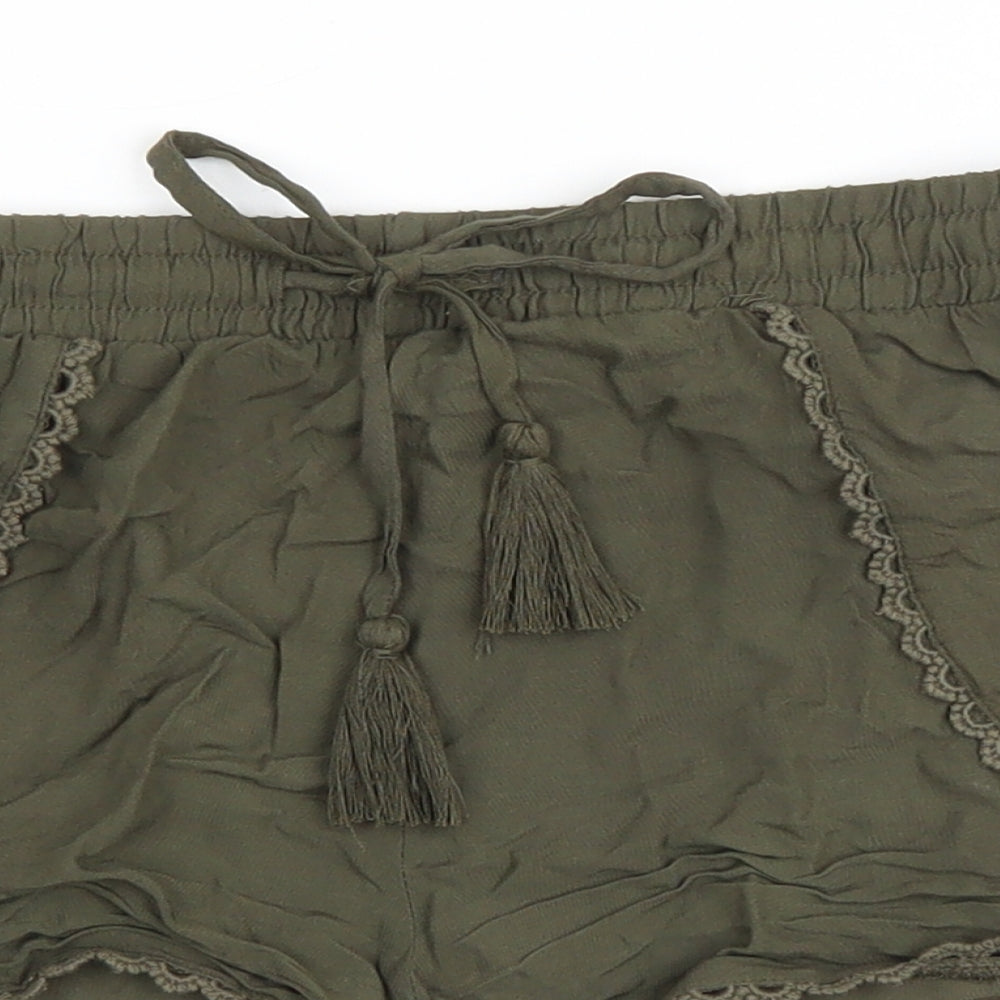 Primark Womens Green Viscose Hot Pants Shorts Size 8 Regular Drawstring