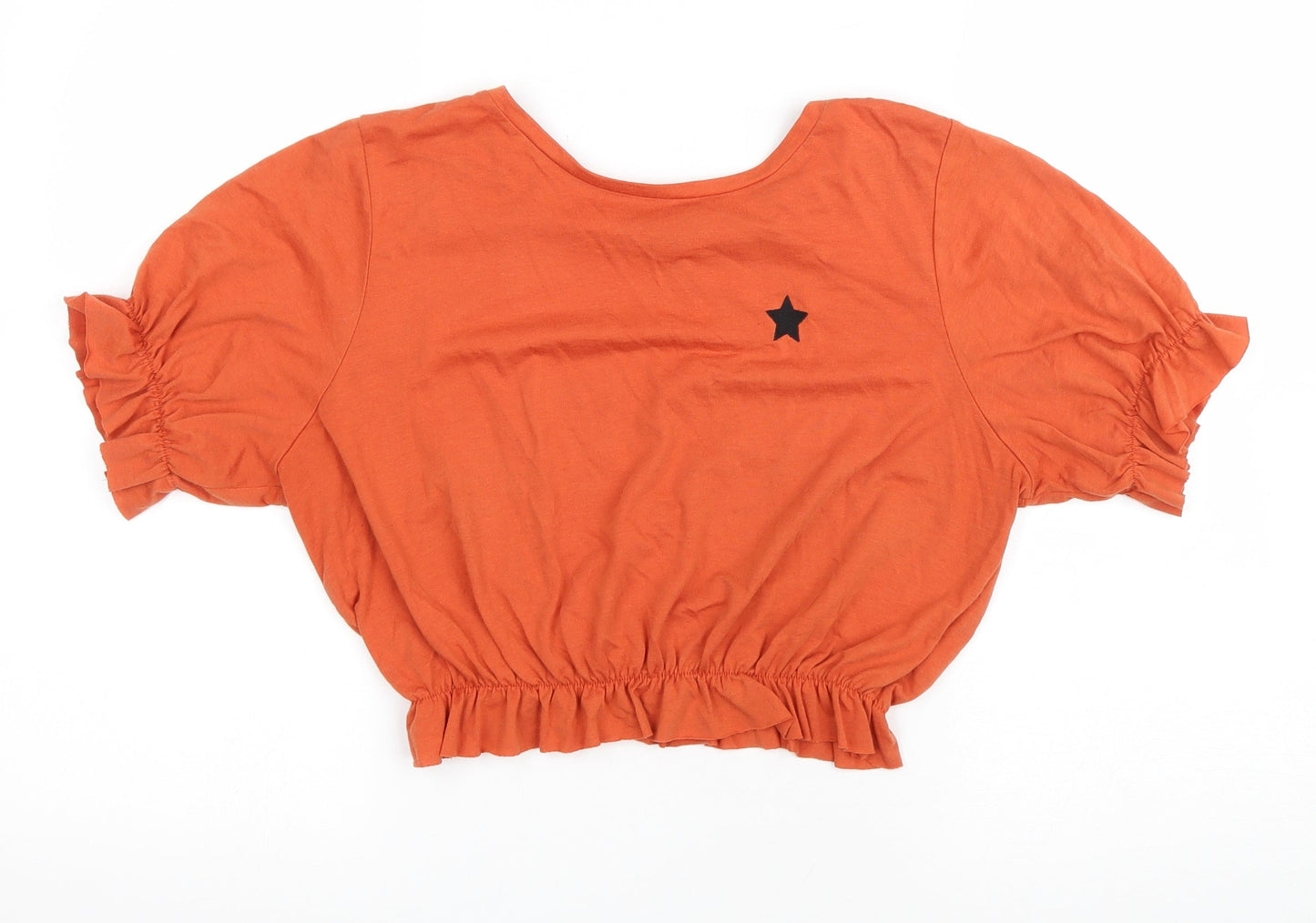 Primark Womens Orange Polyester Cropped T-Shirt Size S Round Neck - Star