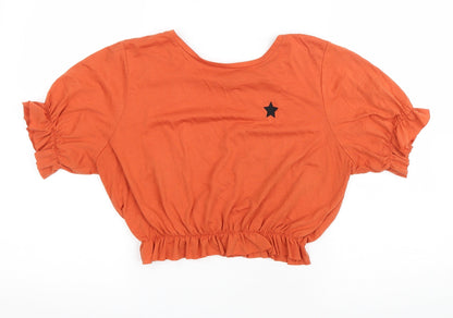 Primark Womens Orange Polyester Cropped T-Shirt Size S Round Neck - Star