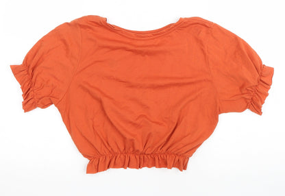 Primark Womens Orange Polyester Cropped T-Shirt Size S Round Neck - Star