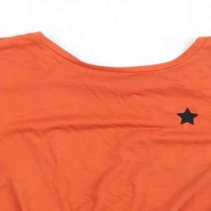 Primark Womens Orange Polyester Cropped T-Shirt Size S Round Neck - Star