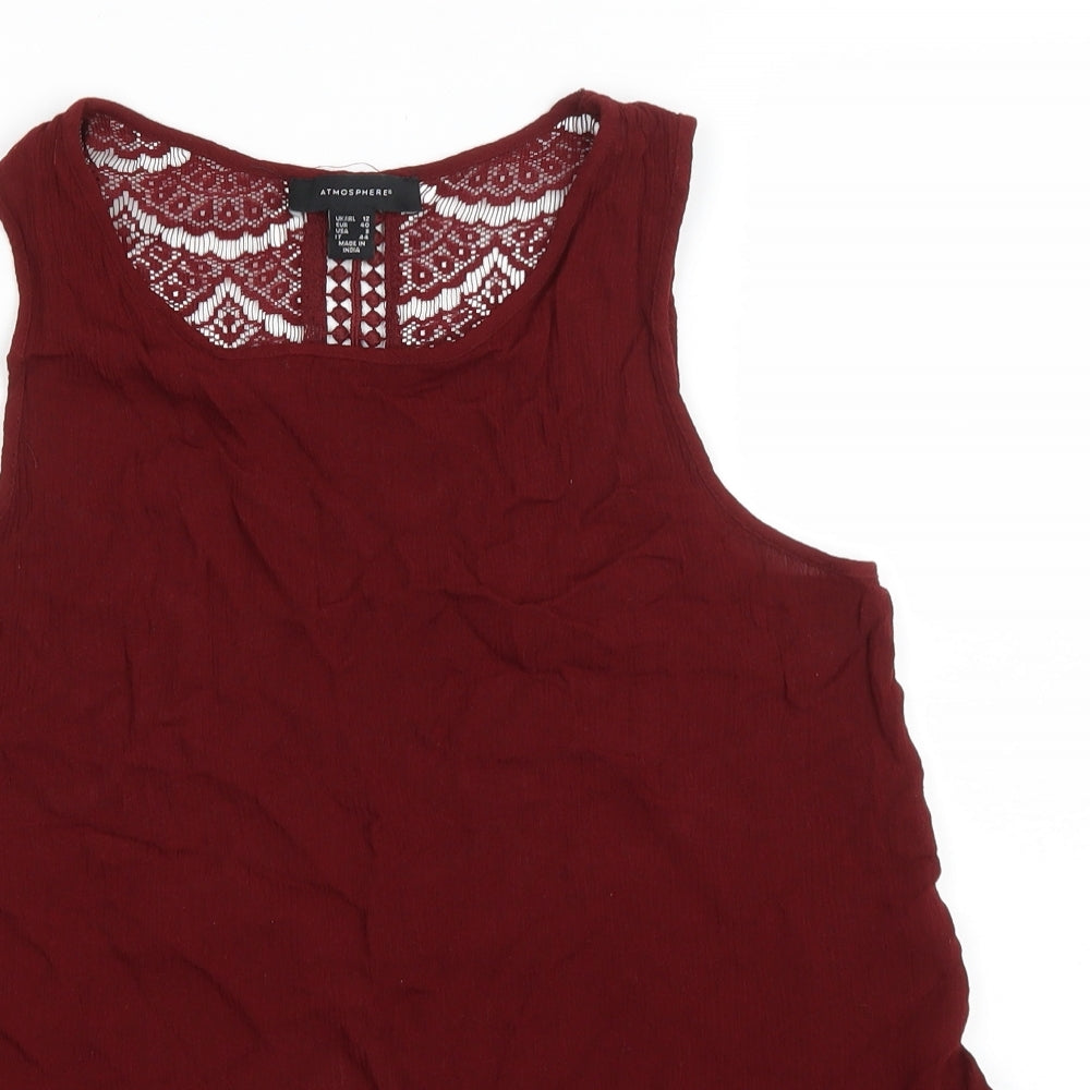 12 Womens Red Geometric Viscose Basic Tank Size 12 Scoop Neck - Lace back