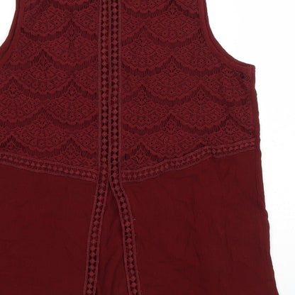 12 Womens Red Geometric Viscose Basic Tank Size 12 Scoop Neck - Lace back