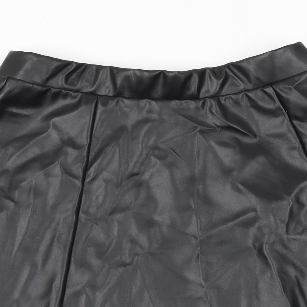 ASOS Womens Black Polyurethane Skater Skirt Size 6 - Elasticated waist