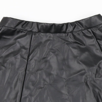 ASOS Womens Black Polyurethane Skater Skirt Size 6 - Elasticated waist