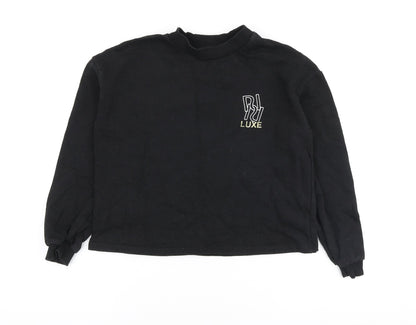 River Island Girls Black Polyester Pullover Sweatshirt Size 9-10 Years