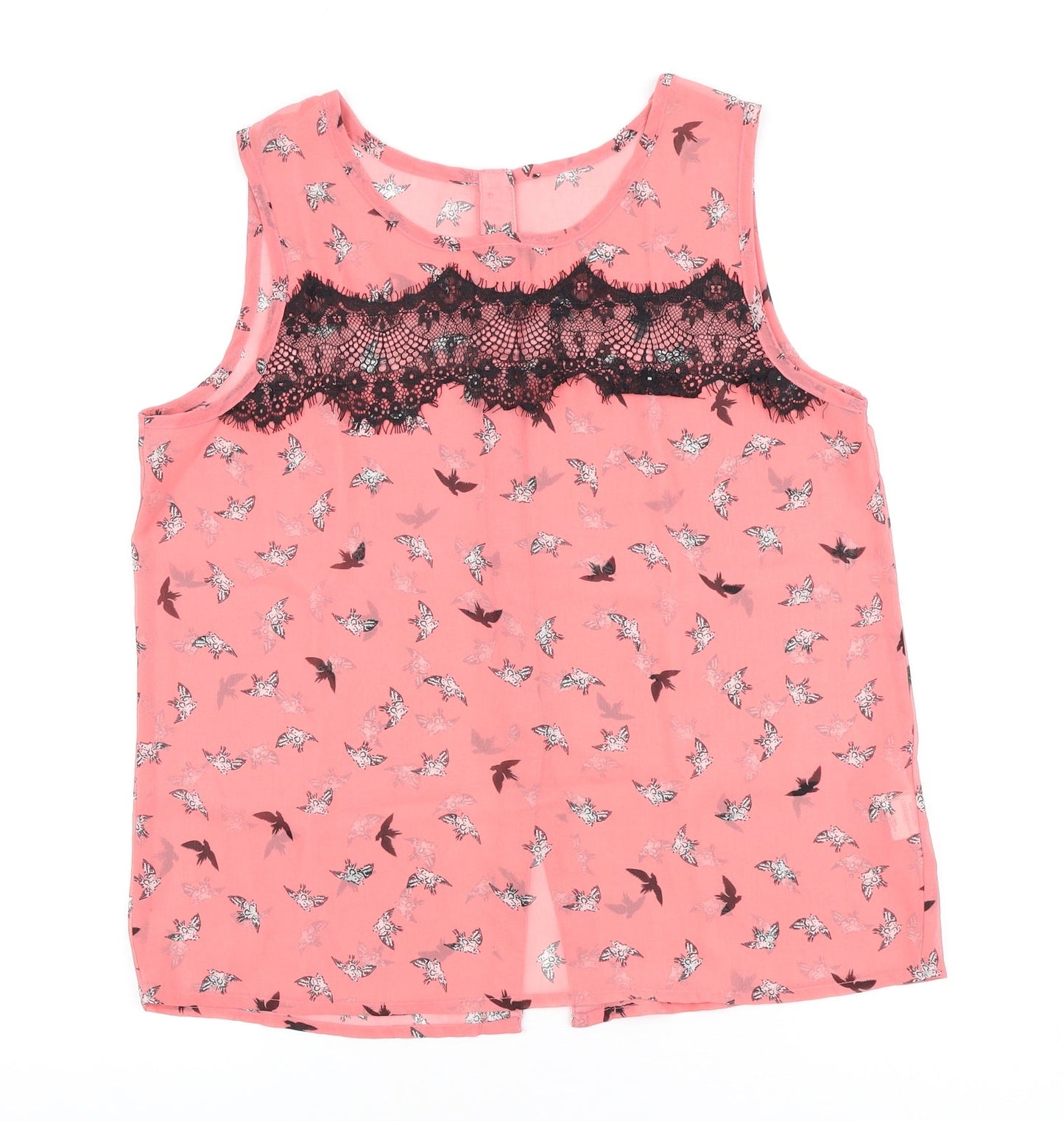 Atmosphere Womens Pink Geometric Polyester Basic Blouse Size 12 Round Neck - Bird print & lace detail