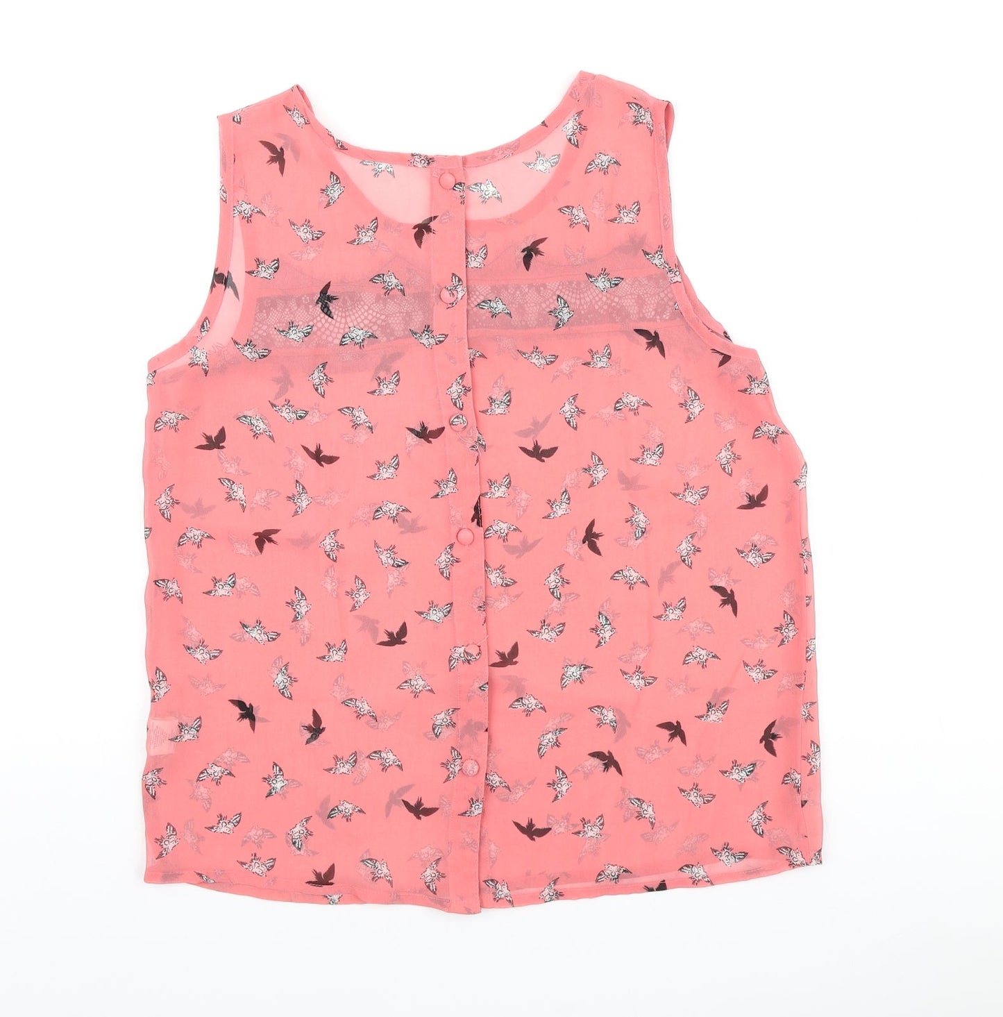 Atmosphere Womens Pink Geometric Polyester Basic Blouse Size 12 Round Neck - Bird print & lace detail