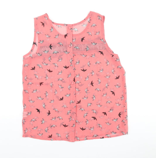Atmosphere Womens Pink Geometric Polyester Basic Blouse Size 12 Round Neck - Bird print & lace detail