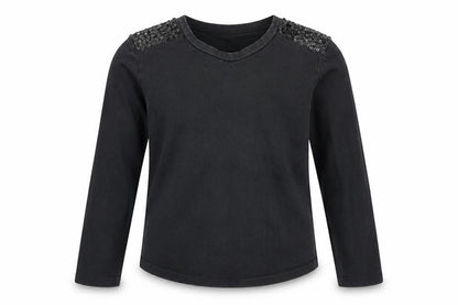I love Girlswear Girls Black Cotton Basic Casual Size 8 Years Round Neck - Sequin detail