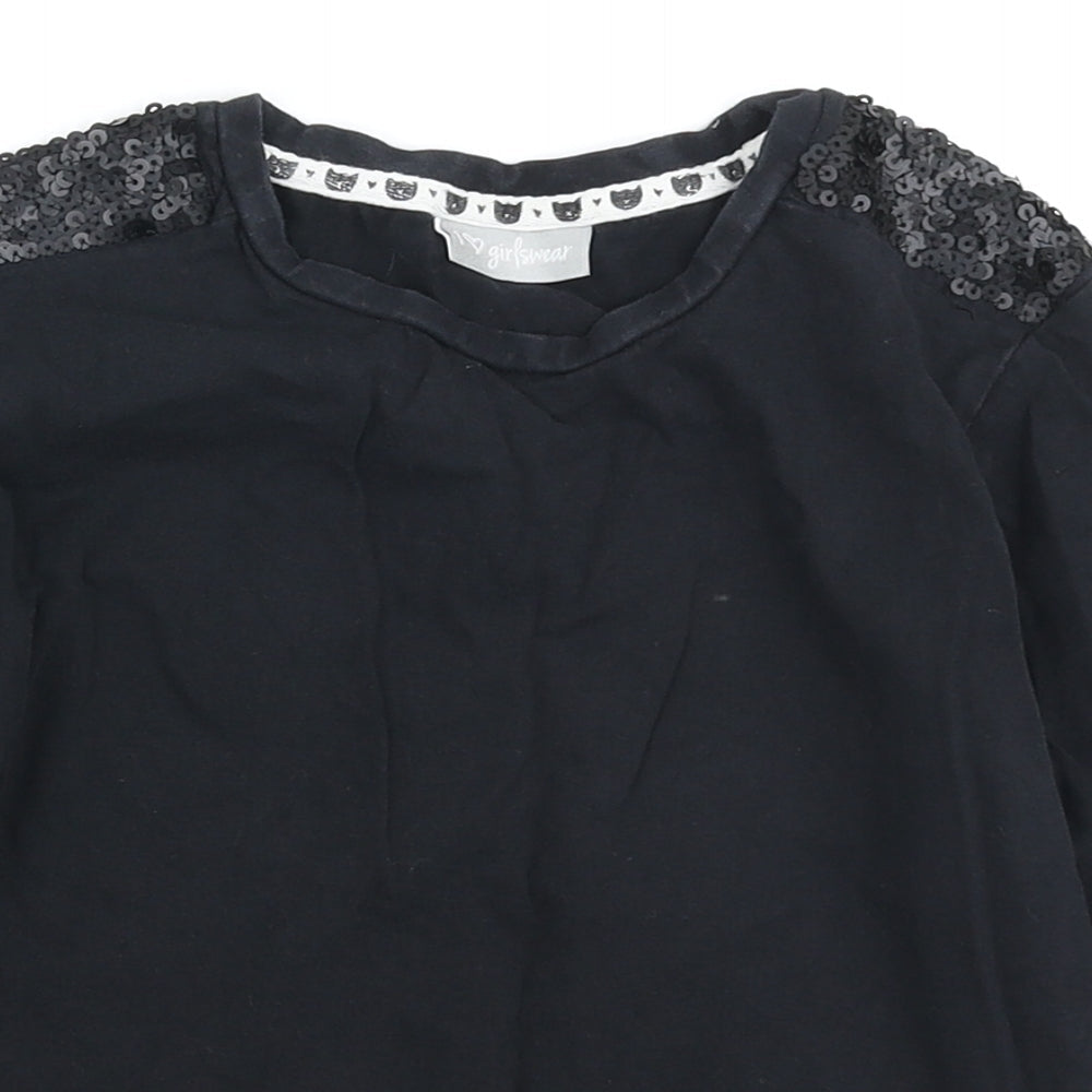 I love Girlswear Girls Black Cotton Basic Casual Size 8 Years Round Neck - Sequin detail