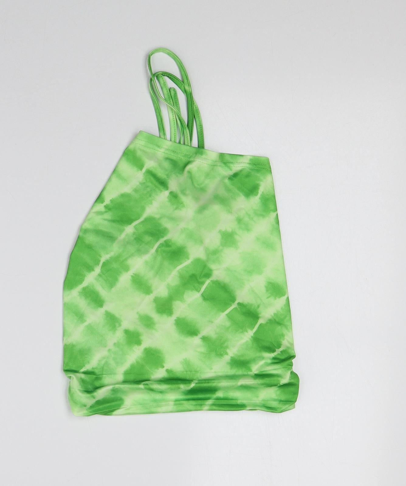 SheIn Womens Green Geometric Polyester Cropped T-Shirt Size L Cowl Neck - Tie Dye