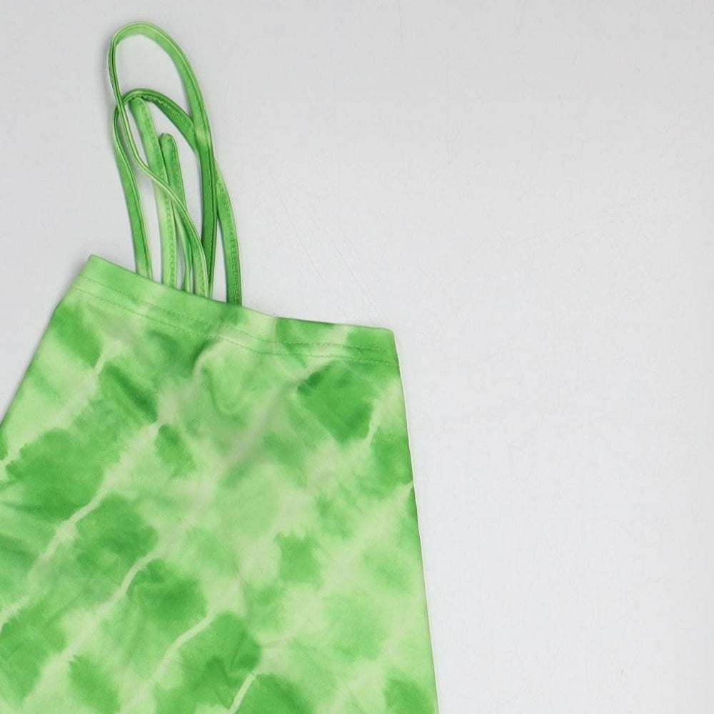 SheIn Womens Green Geometric Polyester Cropped T-Shirt Size L Cowl Neck - Tie Dye