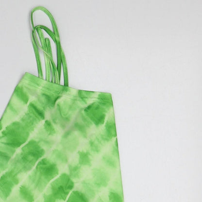 SheIn Womens Green Geometric Polyester Cropped T-Shirt Size L Cowl Neck - Tie Dye