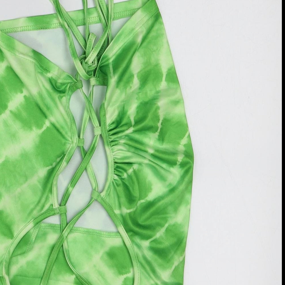 SheIn Womens Green Geometric Polyester Cropped T-Shirt Size L Cowl Neck - Tie Dye