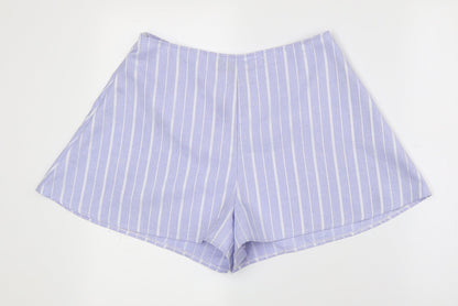 PRETTYLITTLETHING Womens Blue Striped 100% Polyester Hot Pants Shorts Size 12 Regular Zip