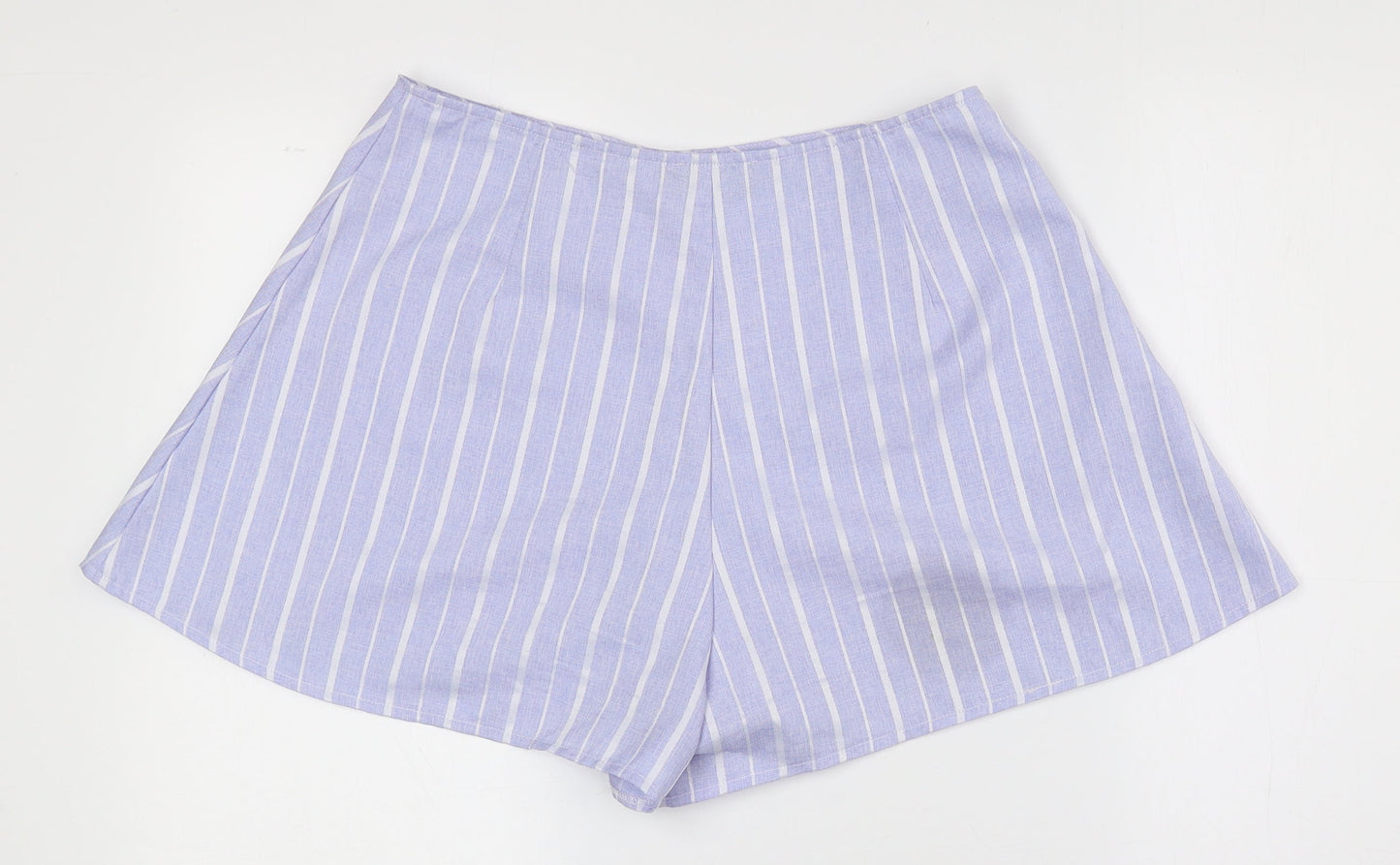 PRETTYLITTLETHING Womens Blue Striped 100% Polyester Hot Pants Shorts Size 12 Regular Zip