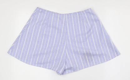 PRETTYLITTLETHING Womens Blue Striped 100% Polyester Hot Pants Shorts Size 12 Regular Zip