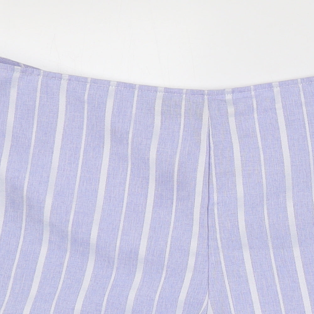 PRETTYLITTLETHING Womens Blue Striped 100% Polyester Hot Pants Shorts Size 12 Regular Zip