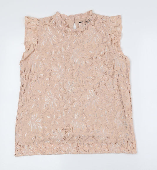 Atmosphere Womens Pink Floral Nylon Basic Tank Size 12 High Neck - Lace