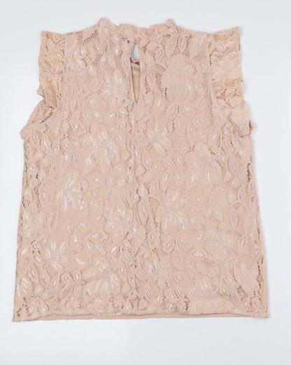 Atmosphere Womens Pink Floral Nylon Basic Tank Size 12 High Neck - Lace