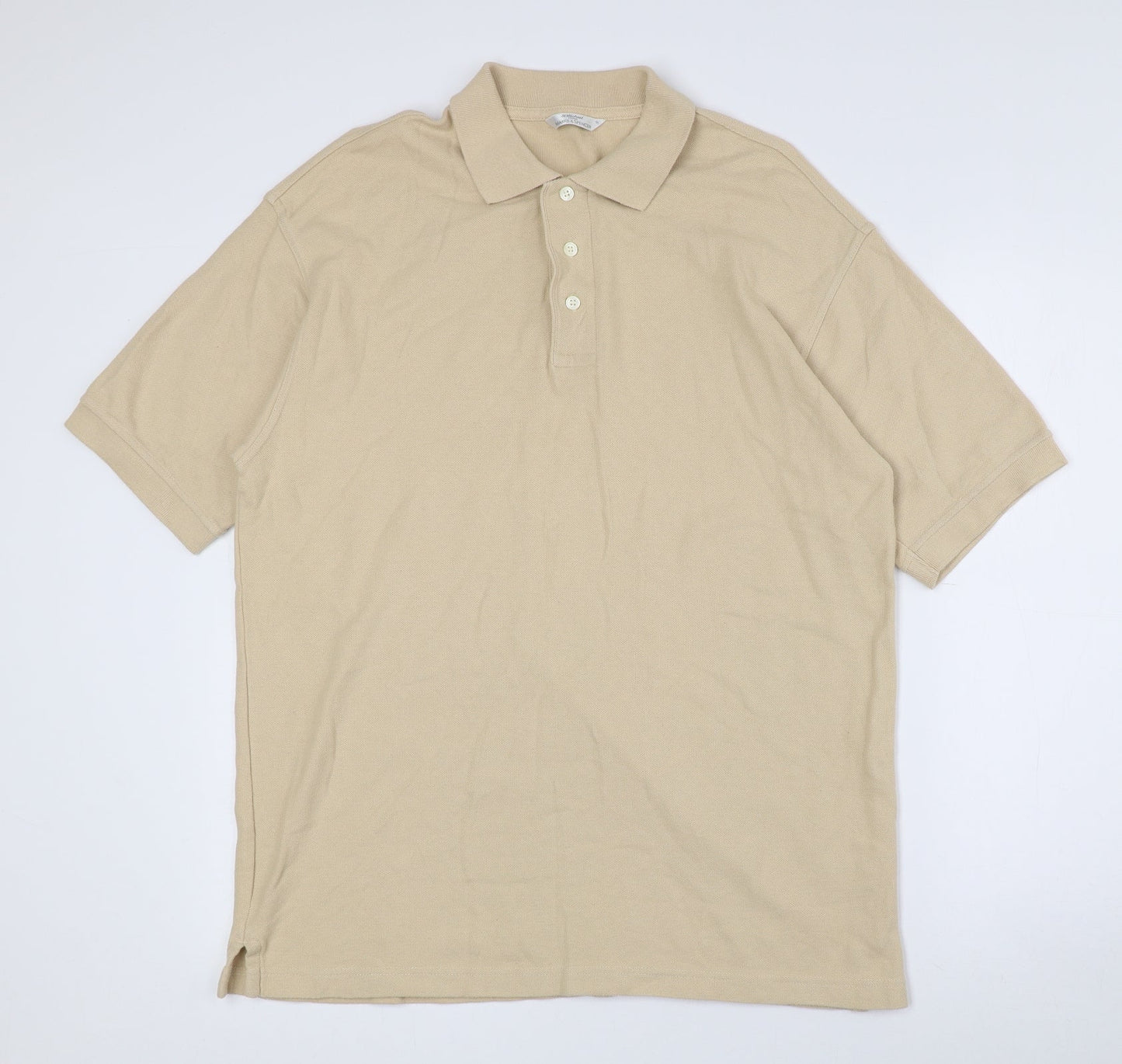 Marks and Spencer Mens Beige 100% Cotton Polo Size S Collared Button