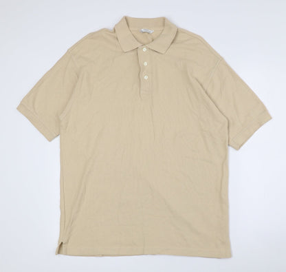 Marks and Spencer Mens Beige 100% Cotton Polo Size S Collared Button