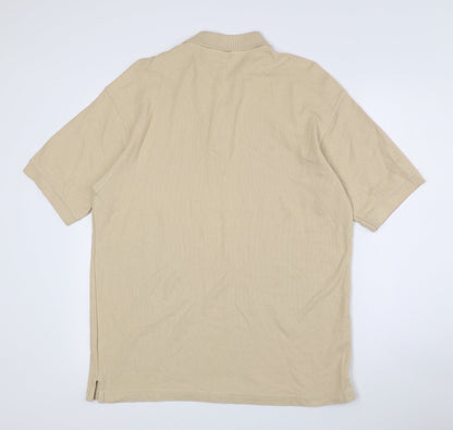 Marks and Spencer Mens Beige 100% Cotton Polo Size S Collared Button