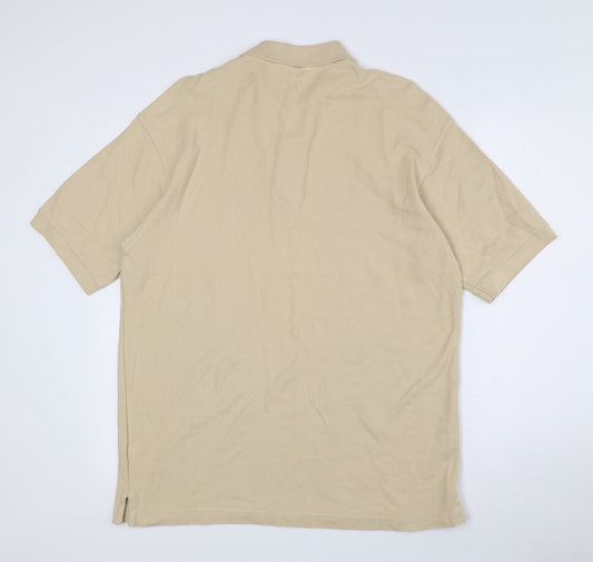 Marks and Spencer Mens Beige 100% Cotton Polo Size S Collared Button