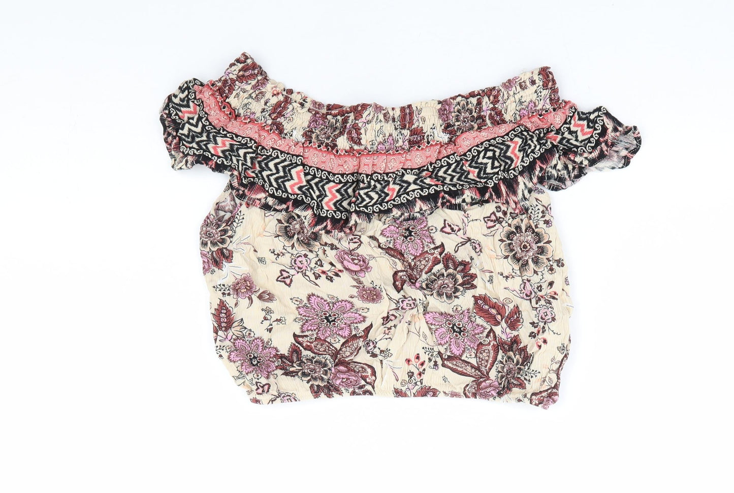 Womens UK Size 10 New Look Multicoloured Cropped Blouse