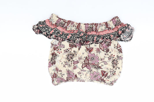 Womens UK Size 10 New Look Multicoloured Cropped Blouse