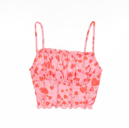 SheIn Womens Pink Geometric Polyester Cropped Tank Size XS Square Neck - Heart