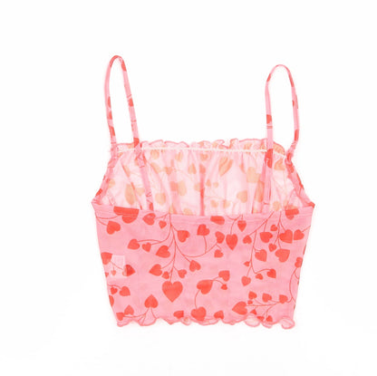 SheIn Womens Pink Geometric Polyester Cropped Tank Size XS Square Neck - Heart