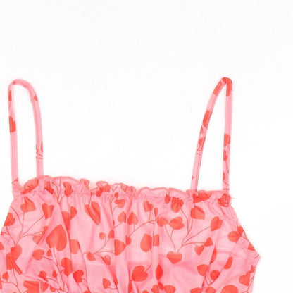 SheIn Womens Pink Geometric Polyester Cropped Tank Size XS Square Neck - Heart